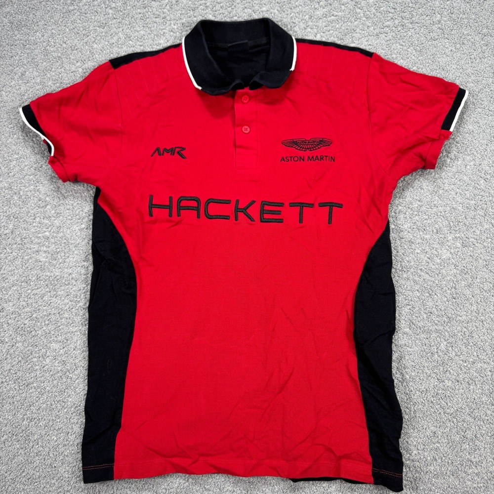 Aston Martin Racing Polo Shirt Men's Small Red Black Hackett London Short Sleeve